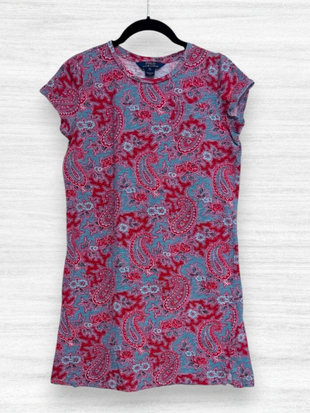 Polo Ralph Lauren Girls XL 15 Paisley Floral T-Shirt Dress Red Blue